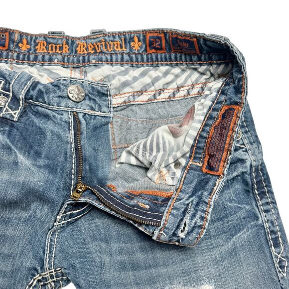 Rock Revival | Men | Duke Relaxed Straight Rocker Distressed Denim Jeans | Sz 32 - Picture 9 of 15